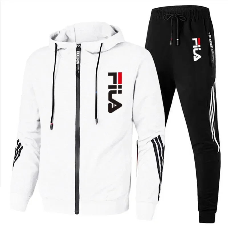 Men's Fashionable Spring and Autumn Casual Zip-Up Jacket + Pants Jogging Set