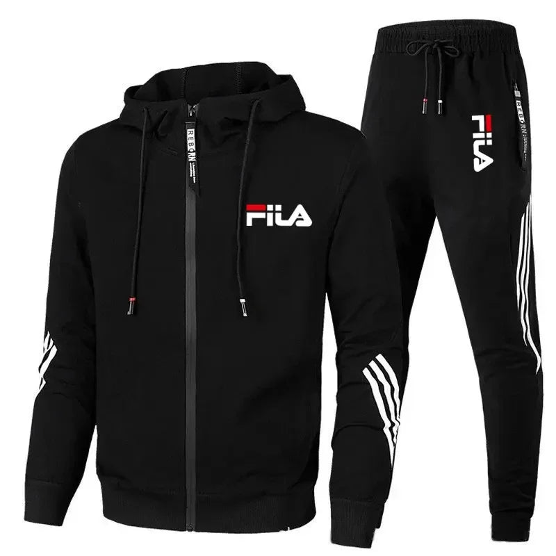 Men's Fashionable Spring and Autumn Casual Zip-Up Jacket + Pants Jogging Set