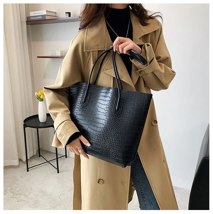 Woman Tote Bags Large Capacity Shopper Designer Handbags For Women Fashion Stone PU Leather Casual Luxury Shoulder Women's Bags