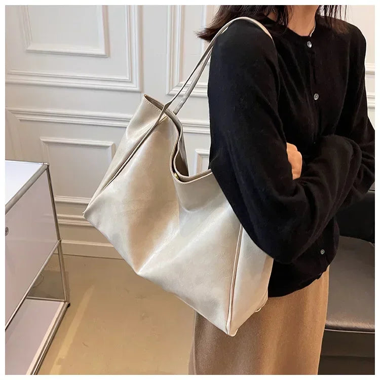Women Casual Shoulder & Hand Tote Bag Fashion Underarm Pouch Large Capacity Soft Pu Leather Shoulder Bag Retro Crossbody Bag Casual Portable BucketBags