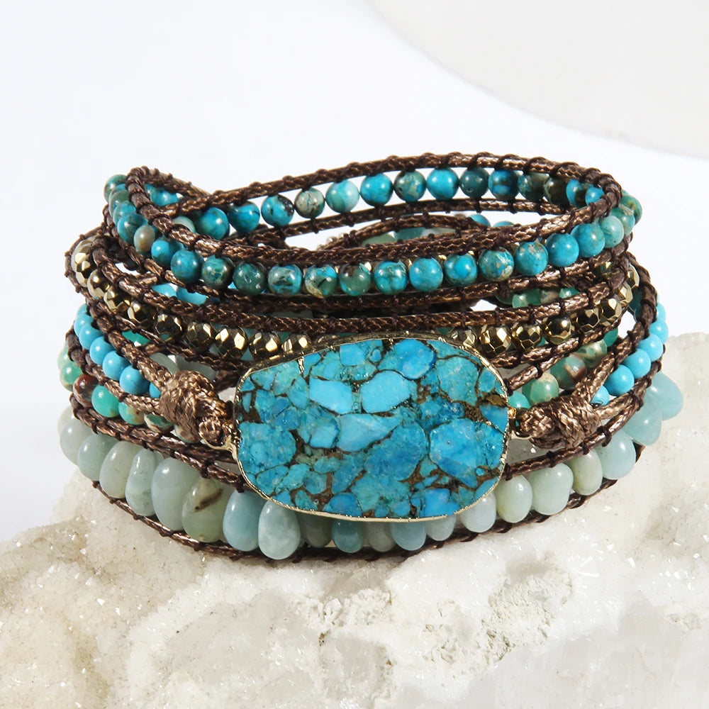 Women Gift New Designer Boho Bracelet Handmade Mixed Natural Stones Charm 5 Strands Wrap Bracelets Women Jewelry