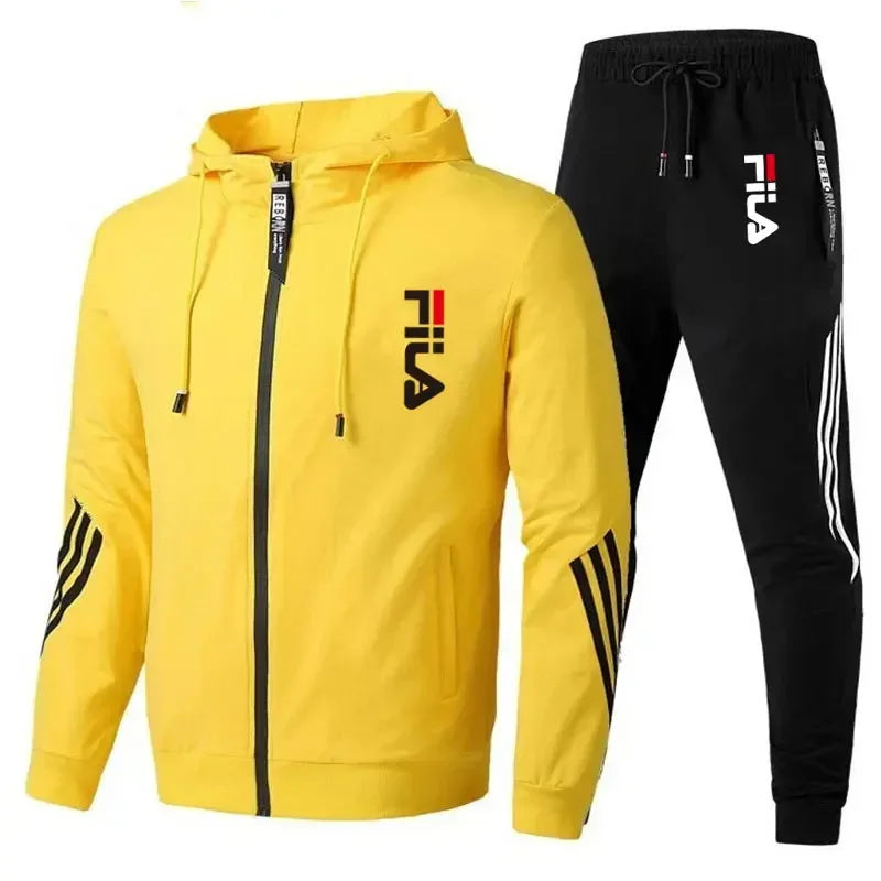 Men's Fashionable Spring and Autumn Casual Zip-Up Jacket + Pants Jogging Set