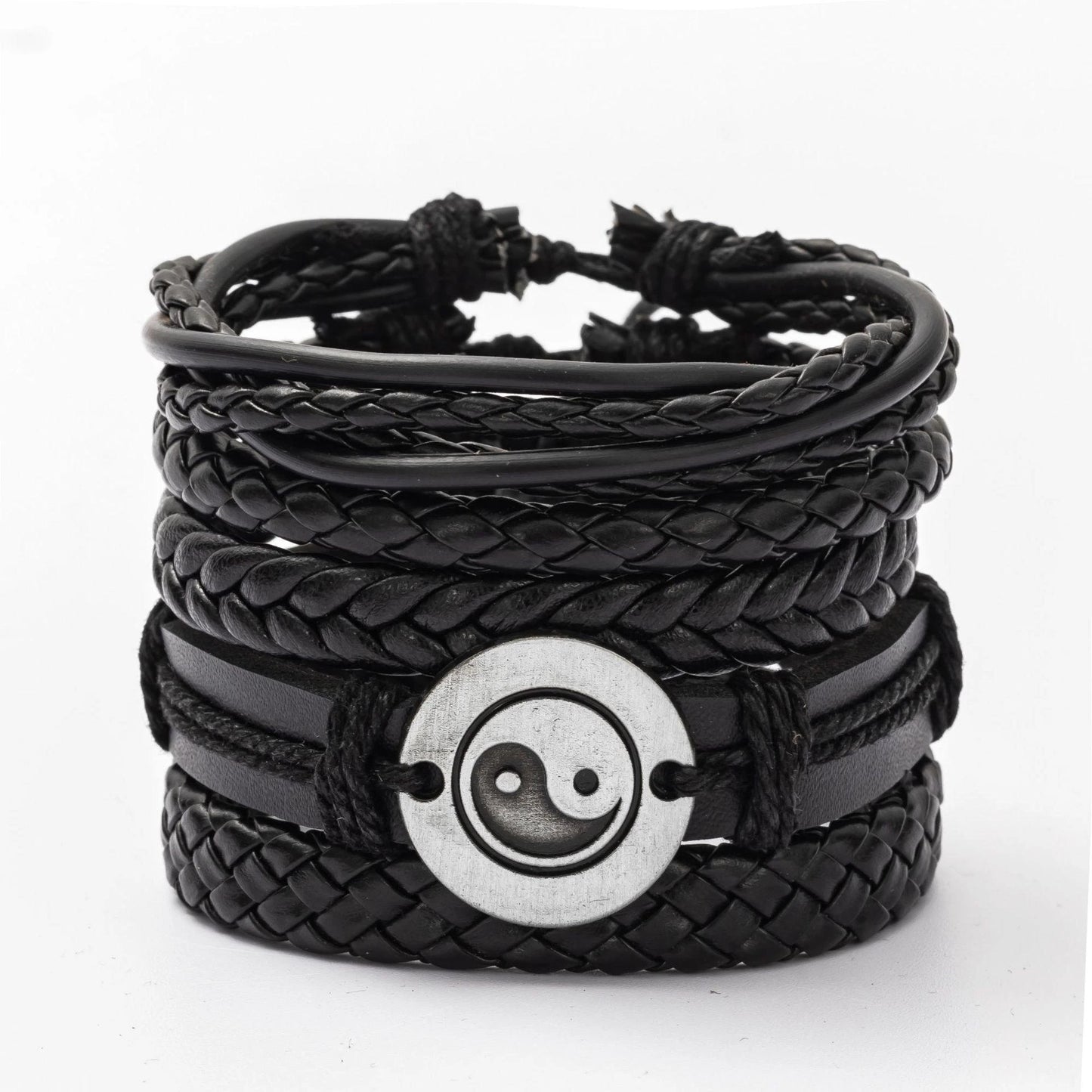 4Pcs/ Set Braided Wrap Leather Bracelets For Men Vintage Life Tree Rudder Charm Wood Beads Ethnic Tribal Wristbands