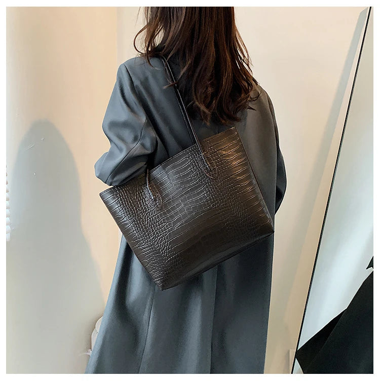 Woman Tote Bags Large Capacity Shopper Designer Handbags For Women Fashion Stone PU Leather Casual Luxury Shoulder Women's Bags