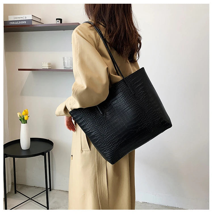 Woman Tote Bags Large Capacity Shopper Designer Handbags For Women Fashion Stone PU Leather Casual Luxury Shoulder Women's Bags