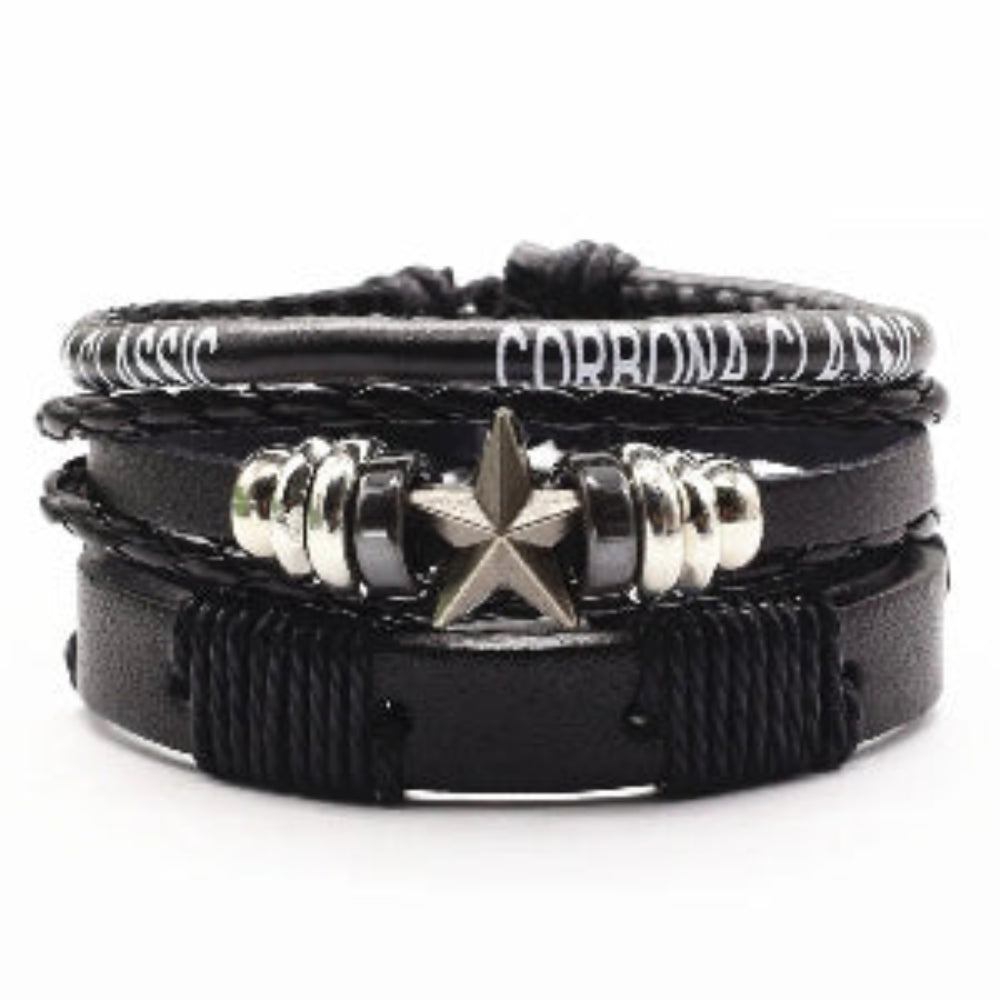 WESTBULL 3-Piece Multi-Layer Leather Bracelet Set for Men