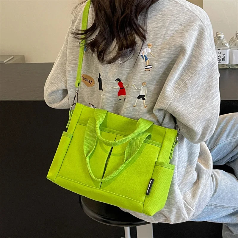 Women's Bag Multiple Pockets Shoulder Bag Large Capacity Canvas Tote Handbag For Women Daily Commuting Shopping Bag