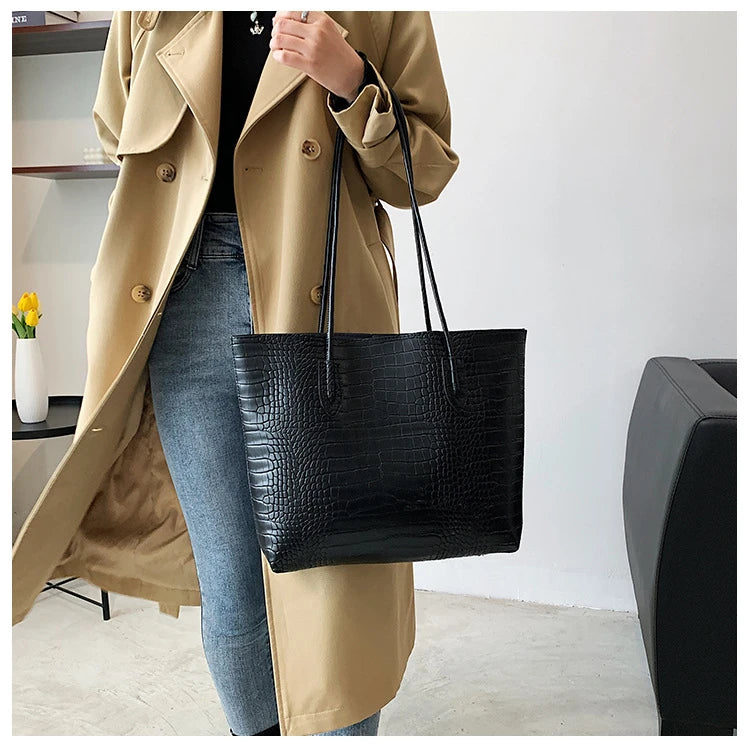 Woman Tote Bags Large Capacity Shopper Designer Handbags For Women Fashion Stone PU Leather Casual Luxury Shoulder Women's Bags