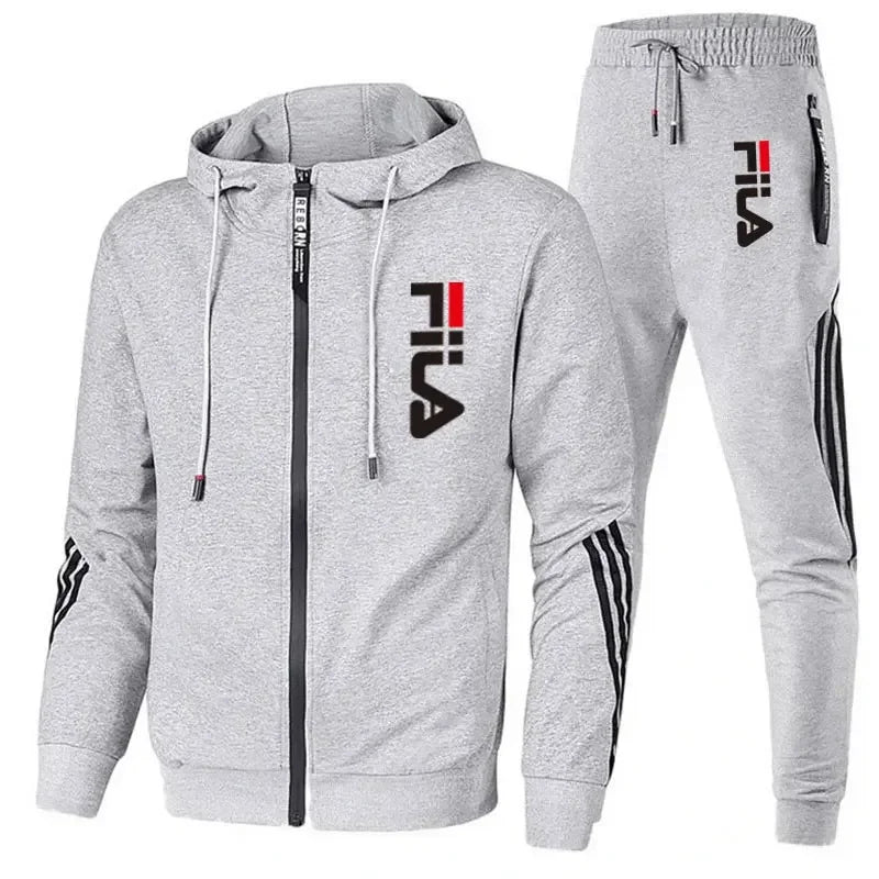 Men's Fashionable Spring and Autumn Casual Zip-Up Jacket + Pants Jogging Set