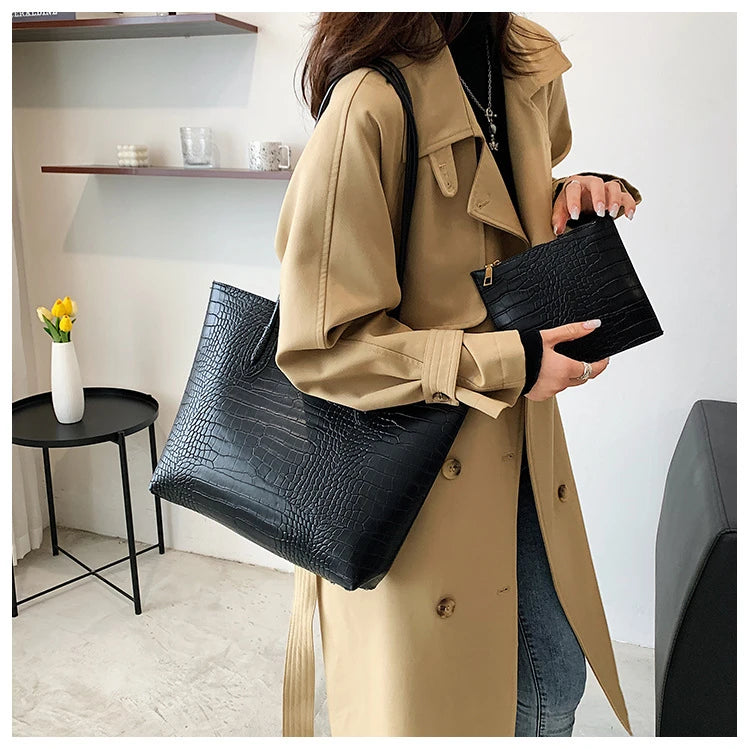 Woman Tote Bags Large Capacity Shopper Designer Handbags For Women Fashion Stone PU Leather Casual Luxury Shoulder Women's Bags