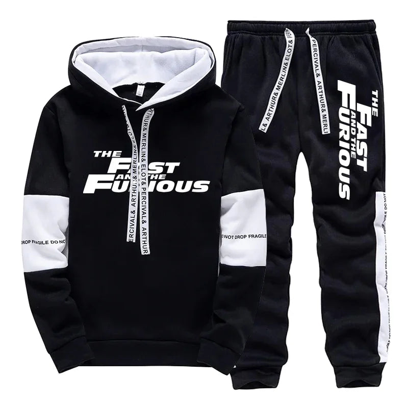 Men’s Autumn/Winter Hooded Sweatsuit | Warm Fleece Tracksuit 2-Piece Set