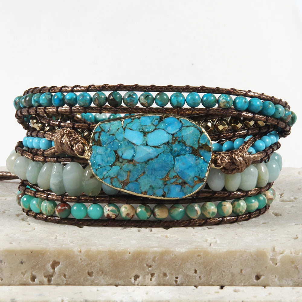 Women Gift New Designer Boho Bracelet Handmade Mixed Natural Stones Charm 5 Strands Wrap Bracelets Women Jewelry