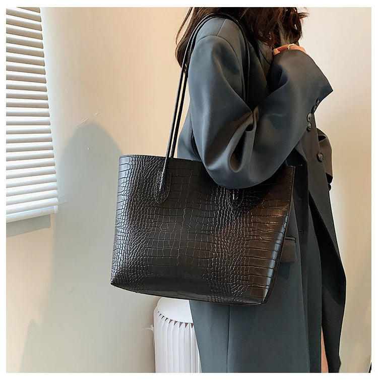 Woman Tote Bags Large Capacity Shopper Designer Handbags For Women Fashion Stone PU Leather Casual Luxury Shoulder Women's Bags