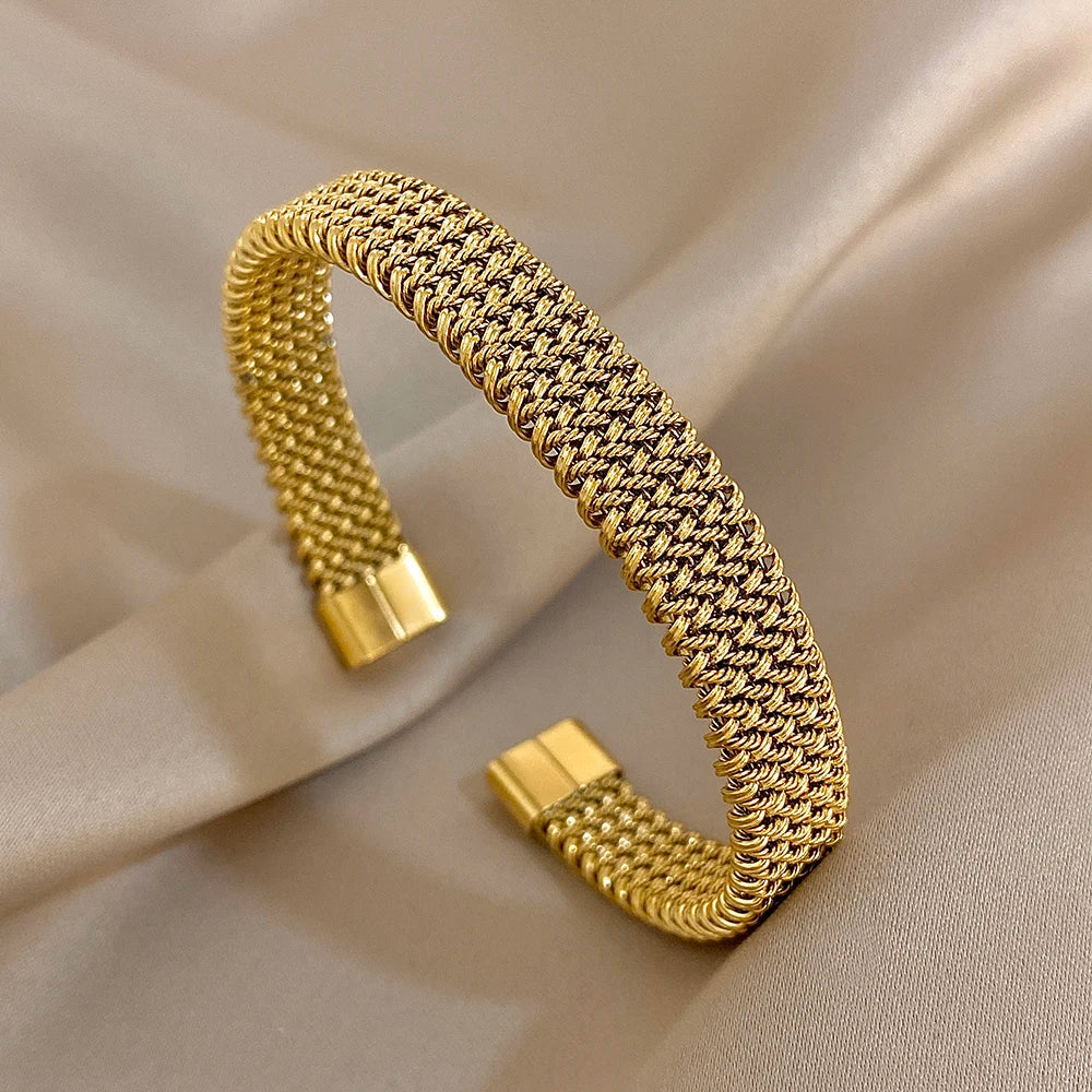 Vintage Golden Stainless Steel Weave Bracelet