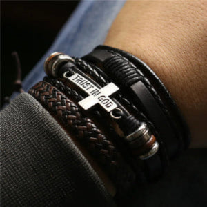 WESTBULL 3-Piece Multi-Layer Leather Bracelet Set for Men