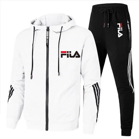 Men's Fashionable Spring and Autumn Casual Zip-Up Jacket + Pants Jogging Set