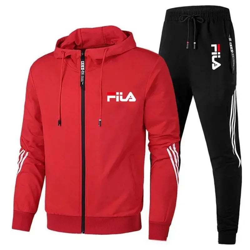 Men's Fashionable Spring and Autumn Casual Zip-Up Jacket + Pants Jogging Set