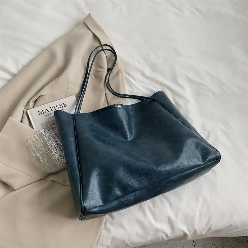 Women Casual Shoulder & Hand Tote Bag Fashion Underarm Pouch Large Capacity Soft Pu Leather Shoulder Bag Retro Crossbody Bag Casual Portable BucketBags