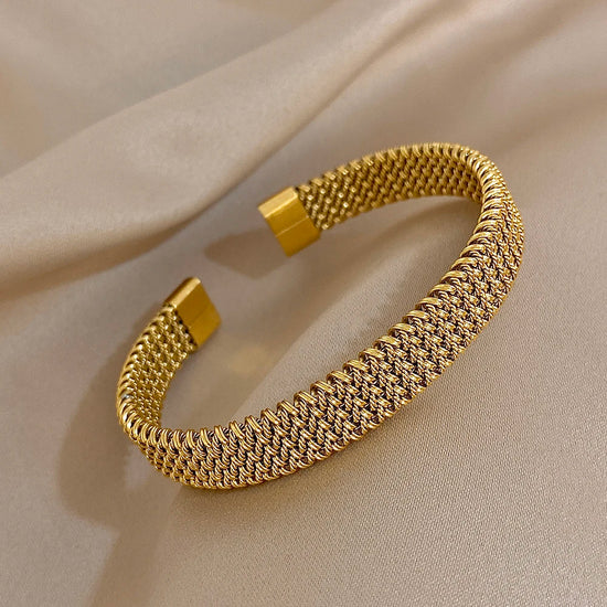 Vintage Golden Stainless Steel Weave Bracelet