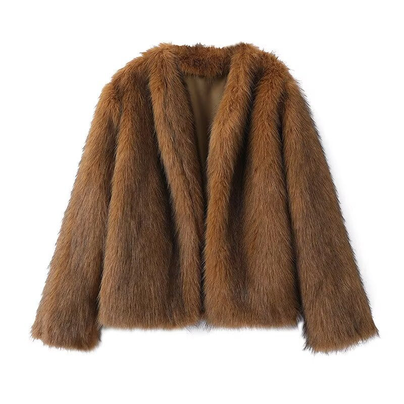 Women's Elegant Faux Fur Overcoat | Luxury Polyester Winter Coat