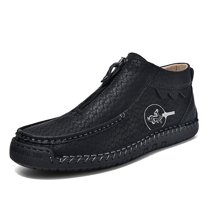 Effortless Style: Men's Leather Low-Top Ankle Slip-On Boot