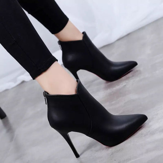 Women’s Black Pointed-Toe Stiletto Ankle Booties | Sexy High Heel Dress Boots