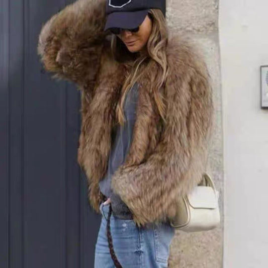 Women's Elegant Faux Fur Overcoat | Luxury Polyester Winter Coat